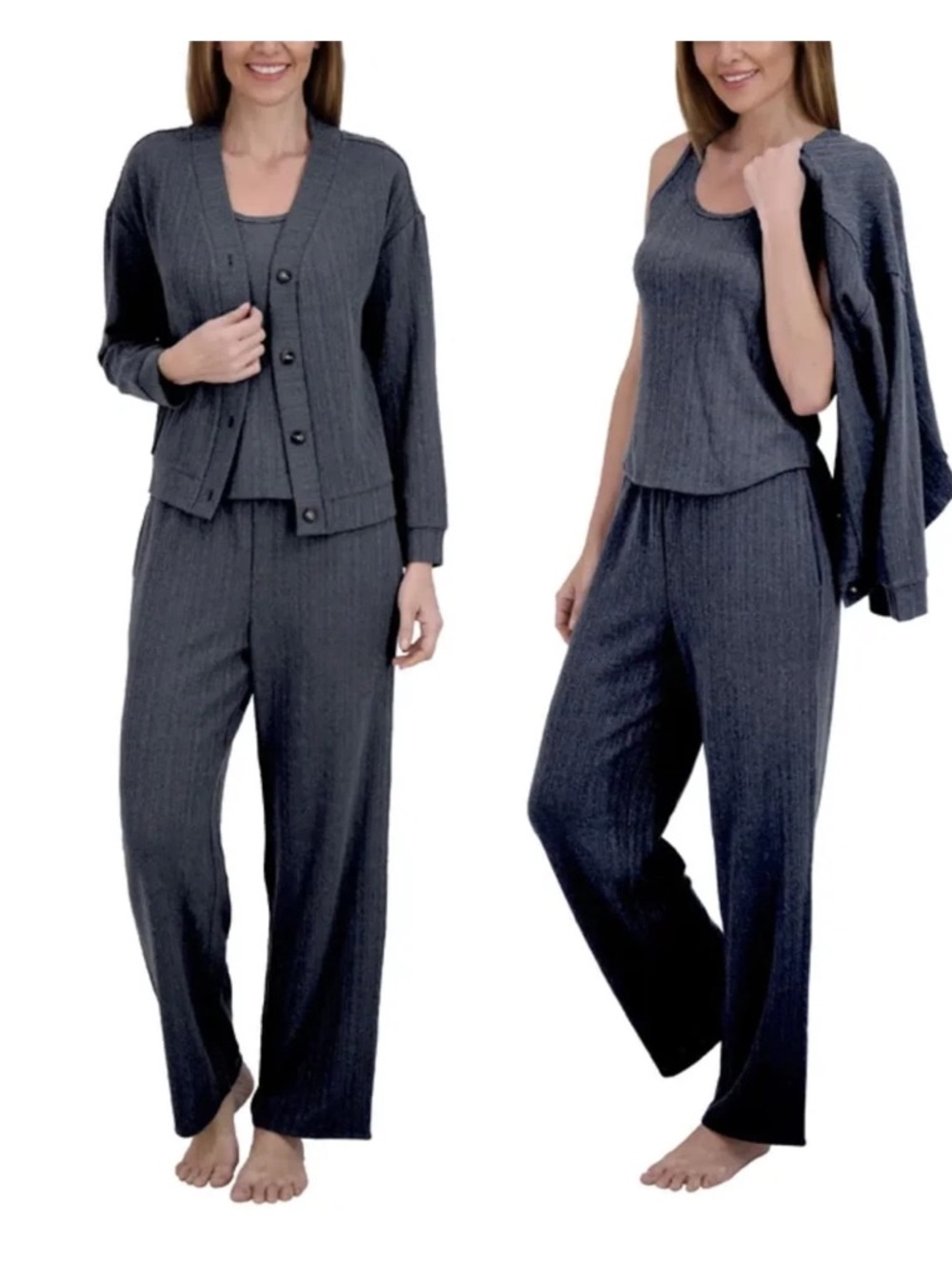 Live2Lounge Women's 3 Piece Textured Cable Knit Lounge Set